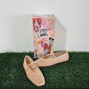 Jeffrey Campbell KHLOE Perforated Square Toe Flat - Beige - Women's Size 8